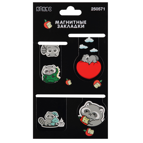 Закладка магнитная, картон, набор 4 шт, Енотик, КОКОС, 250571