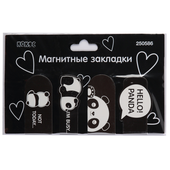 Закладка магнитная, картон, набор 4 шт, Panda, КОКОС, 250586