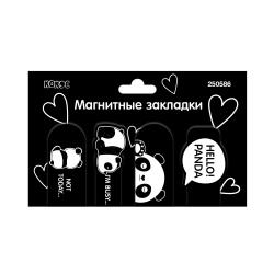 Закладка магнитная, картон, набор 4 шт, Panda, КОКОС, 250586