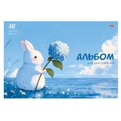 Альбом для рисования, А4, 16 листов, на скобе, 100 г/кв.м, Проф-Пресс, Зайчик, А16-9240
