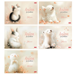 Альбом для рисования, А4, 24 листа, на скобе, ассорти 5 видов, Hatber, Flossy, Flossy, 24А4лВ