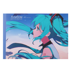 Альбом для рисования А4, 40 листов, склейка Listoff Девушка с голубыми волосами А402416