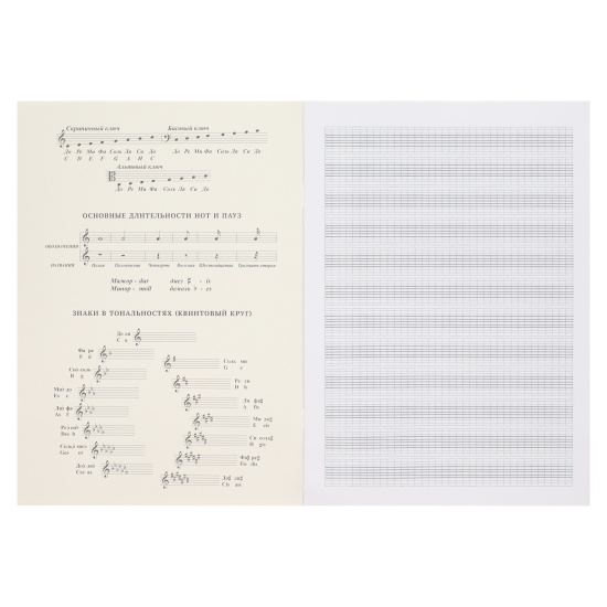 Тетрадь для нот Рояль А4, 24 листа, вертикальная, на скобе Академия Холдинг 14669