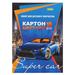 Набор цветного картона City super car А5, 10 листов, 10 цветов, немелованный, склейка Hatber 10Кц5к_24701