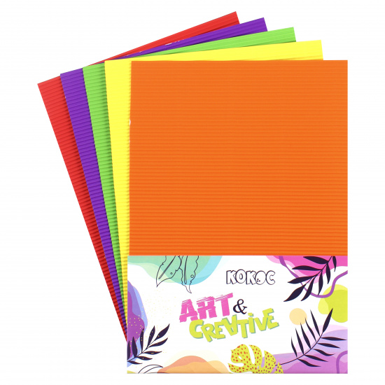 Набор цветного картона А4, 5 листов, 5 цветов, немелованный, гофрированный, без скрепления КОКОС 200739