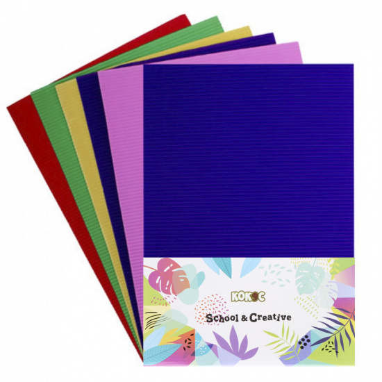 Набор цветного картона А4, 5 листов, 5 цветов, мелованный, гофрированный, без скрепления КОКОС 183723