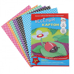 Набор цветного картона Горошек А4, 6 листов, 6 цветов, мелованный, двусторонний, в папке Апплика С0151-02