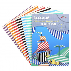 Набор цветного картона Полоски А4, 6 листов, 6 цветов, мелованный, двусторонний, в папке Апплика С0151-01
