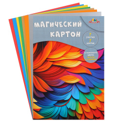 Набор цветного картона, Разноцветная абстракция, А4, 7 листов, 7 цветов, мелованный, в папке, Апплика, С1857-18
