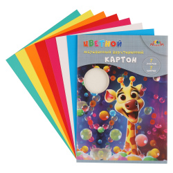 Набор цветного картона А4, 7 листов, 7 цветов, мелованный, двусторонний, в папке Апплика С0260-01