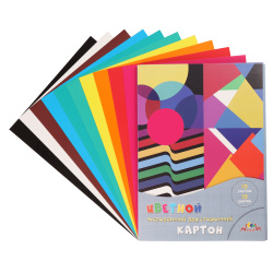 Набор цветного картона А4, 10 листов, 10 цветов, мелованный, двусторонний, в папке Апплика С9286