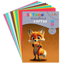 Набор цветного картона, Лисенок, А4, 10 листов, 10 цветов, немелованный, в папке, Апплика, С0010-43