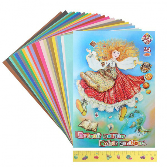 Набор цветного картона Кроличья нора А4, 24 листа, 24 цвета, немелованный, в папке Гознак ЦК-3510