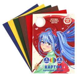 Набор цветного картона Девочка с зонтом А4, 5 листов, 5 цветов, бархатный, в папке Listoff ЦКБ55647