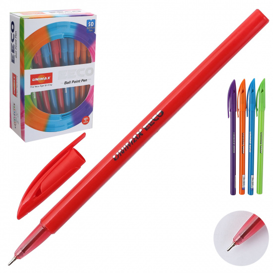 Ручка пишущий узел 0,7мм, игольчатая, цвет чернил синий, ассорти 5 видов Unimax 722464