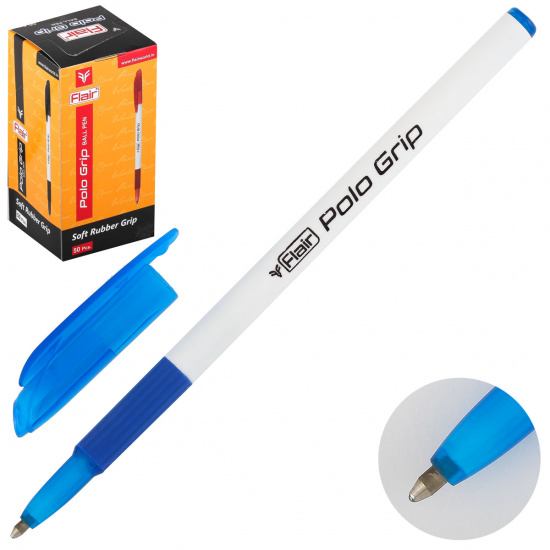 Ручка шар 0,7 бел корп резин манжет Flair POLO GRIP однораз F-1310 син к/к