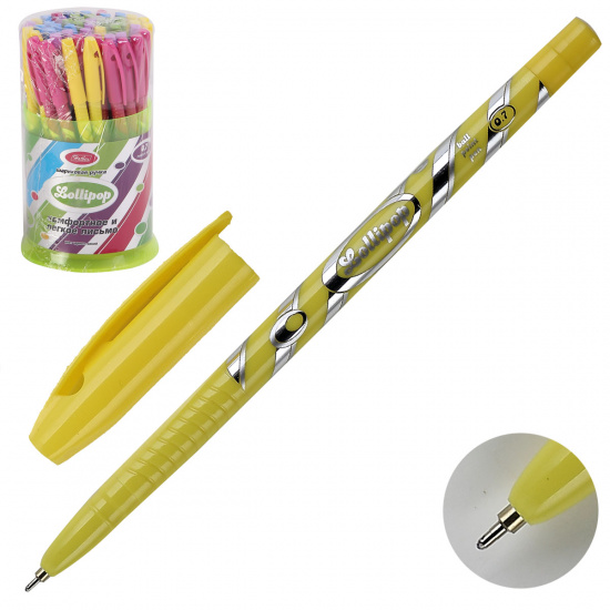 Ручка шар 0,7 игольч цветн корп Hatber Lollipop 7CВ_50092 син пл/уп ассорти