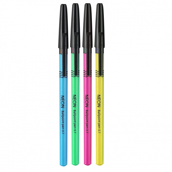 Ручка масляная, пишущий узел 0,7 мм, цвет чернил синий, ассорти 4 вида Neon Hatber 7CB_50072