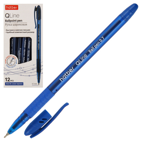 Ручка масляная, пишущий узел 0,7 мм, игольчатая, цвет чернил синий Q.line Hatber BP_081882