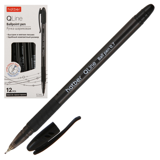 Ручка масляная, пишущий узел 0,7 мм, игольчатая, цвет чернил черный Q.line Hatber BP_081885