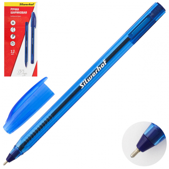 Ручка шар масл 1,0 игольч трехгран тонир корп Silwerhof DROP однораз 026149-02 син к/к