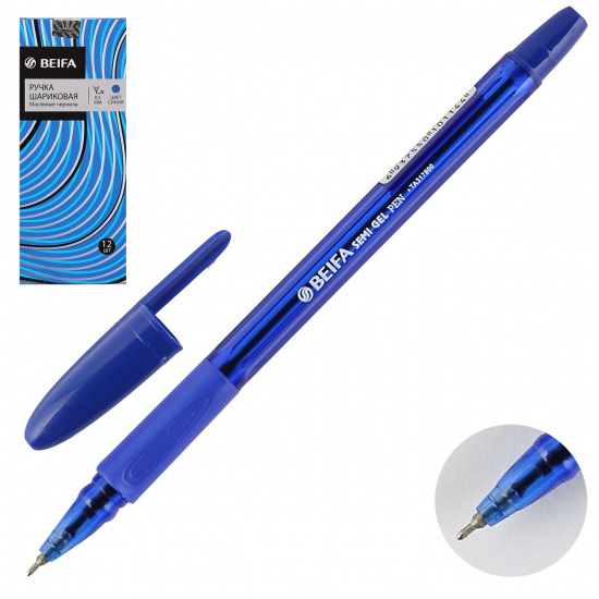 Ручка шар масл 0,5 игольч тонир корп резин манжет Beifa TA3178-BL син к/к