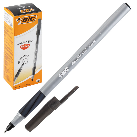 Ручка пишущий узел 0,7 мм, игольчатая, одноразовая, цвет чернил черный Round Stic Exact Bic 918542