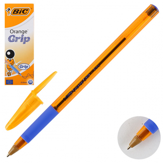 Ручка шар 0,8 тонир корп резин манжет Bic Orange Grip однораз 811926 син к/к