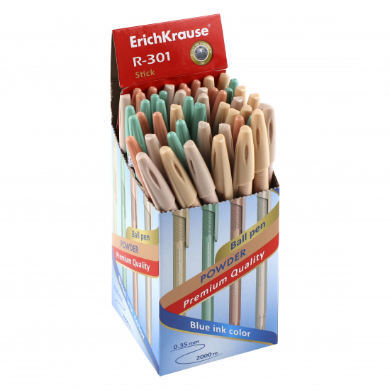 Ручка пишущий узел 0,7 мм, цвет чернил синий, ассорти 4 вида Powder Stick R-301 Erich Krause 55388