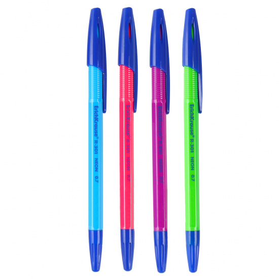Ручка пишущий узел 0,7 мм, цвет чернил синий, ассорти 4 вида Neon Stick R-301 Erich Krause 53342