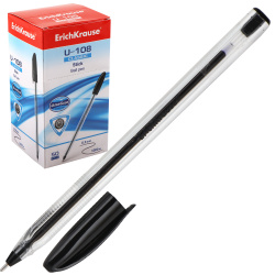 Ручка пишущий узел 1,0 мм, игольчатая, одноразовая, цвет чернил черный Ultra Glide Technology Classic Stick U-108 Erich Krause 47566