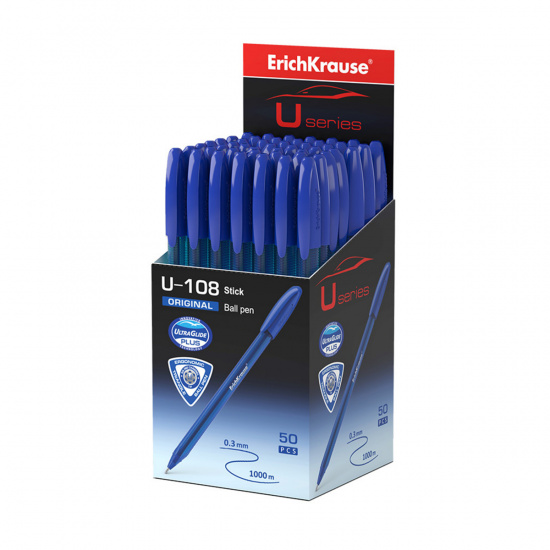 Ручка пишущий узел 1,0 мм, игольчатая, одноразовая, цвет чернил синий Ultra Glide Technology Original Stick U-108 Erich Krause 47595