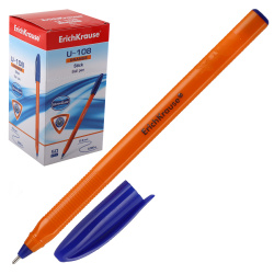 Ручка пишущий узел 1,0 мм, игольчатая, одноразовая, цвет чернил синий Ultra Glide Technology Orange Stick U-108 Erich Krause 47582