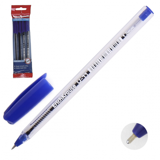 Ручка шар 1,0 игольч трехгран прозр корп Ultra Glide Technology U-11 набор 4шт EK 46786 син бл/уп