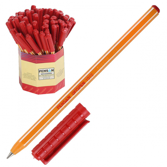 Ручка пишущий узел 1,0 мм, одноразовая, цвет чернил красный Pensan 1010