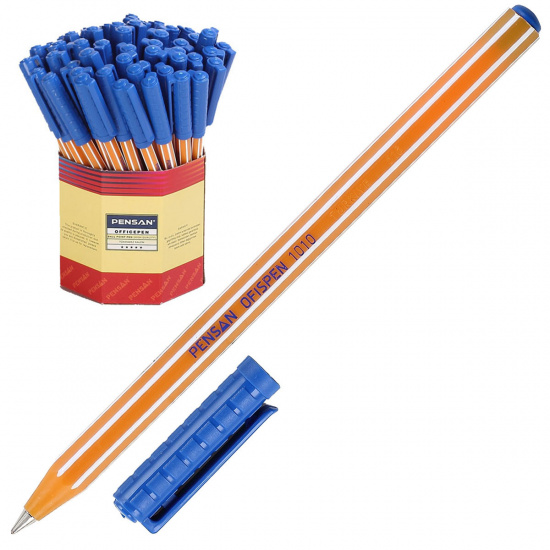Ручка пишущий узел 1,0 мм, одноразовая, цвет чернил синий Pensan 1010