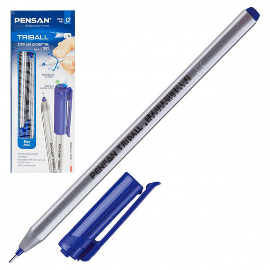 Ручка пишущий узел 1,0 мм, игольчатая, одноразовая, цвет чернил синий Triball Pensan 1003/384831