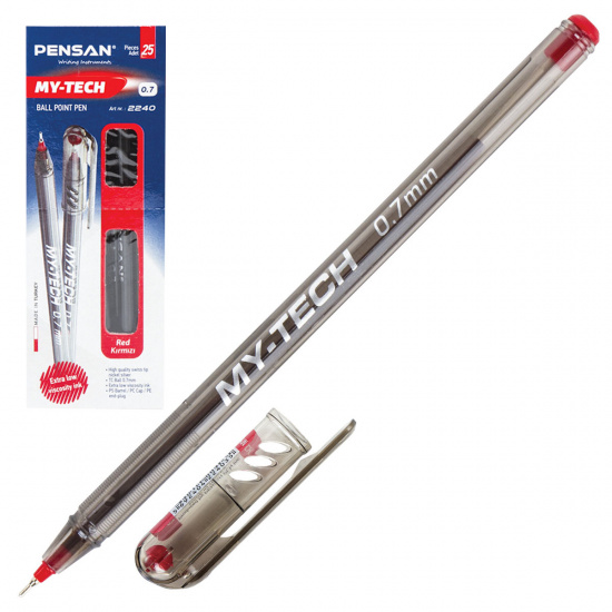 Ручка масляная, пишущий узел 0,7 мм, игольчатая, цвет чернил красный Pensan 2240