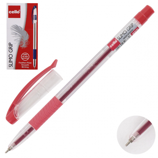 Ручка пишущий узел 0,7мм, игольчатая, цвет чернил красный Slimo Grip Cello 829279