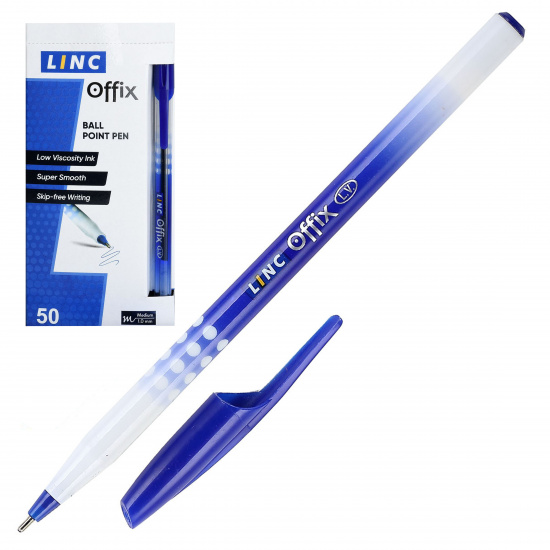 Ручка пишущий узел 1,0 мм, игольчатая, одноразовая, цвет чернил синий Offix Linc 1500FW/blue