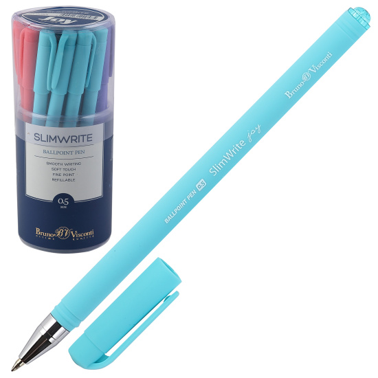 Ручка пишущий узел 0,5 мм, цвет чернил синий, ассорти 3 вида Joy SlimWrite BrunoVisconti 20-0053