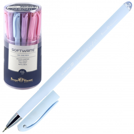 Ручка масляная, пишущий узел 0,5 мм, игольчатая, цвет чернил синий, ассорти 4 вида Zefir SoftWrite BrunoVisconti 20-0205