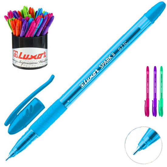 Ручка пишущий узел 0,7 мм, игольчатая, цвет чернил синий, ассорти 5 видов Spark Luxor 31070/50 Tub