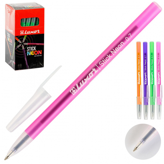 Ручка пишущий узел 0,7мм, цвет чернил синий, ассорти 4 вида Stick Neon Restyle Luxor 1230/48BX