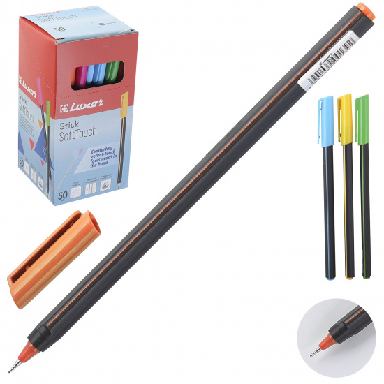 Ручка пишущий узел 0,7 мм, игольчатая, цвет чернил синий, ассорти 5 видов Stick Soft Touch Luxor 19700/50BX