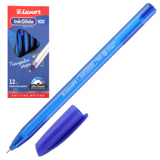 Ручка пишущий узел 0,7 мм, игольчатая, одноразовая, цвет чернил синий InkGlide 100 Icy Luxor 16702/12 Bx