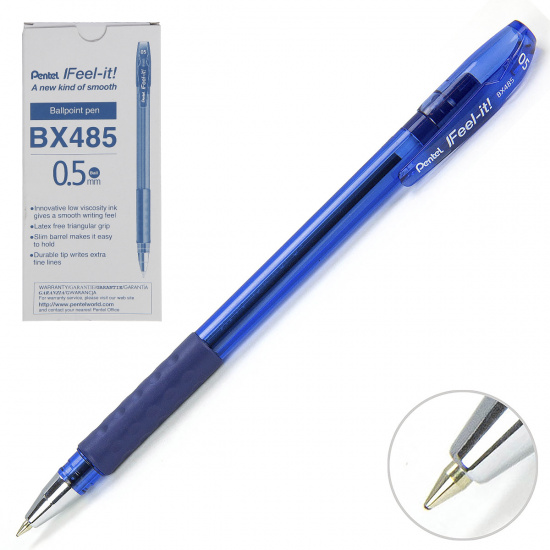 Ручка масляная, пишущий узел 0,5мм, цвет чернил синий Pentel BX485-С