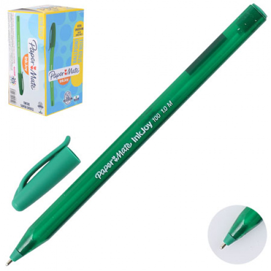 Ручка пишущий узел 1,0 мм, игольчатая, цвет чернил зеленый InkJoy 100 Cap PaperMate S0957150