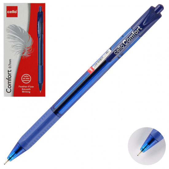 Ручка автоматическая, пишущий узел 0,7 мм, игольчатая, цвет чернил синий COMFORT Cello 6374