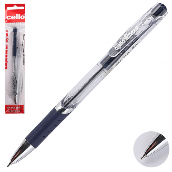 Ручка автоматическая, пишущий узел 0,7мм, игольчатая, цвет чернил синий Wings Cello 829225